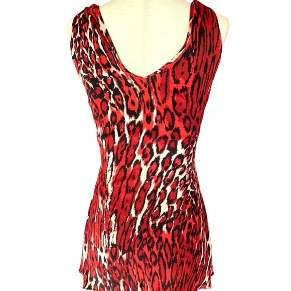 SKY BRAND RED 100% SILK SEXY TOP MINI DRESS TUNIC WITH ATTACHED LEATHER BELT - Picture 4 of 5